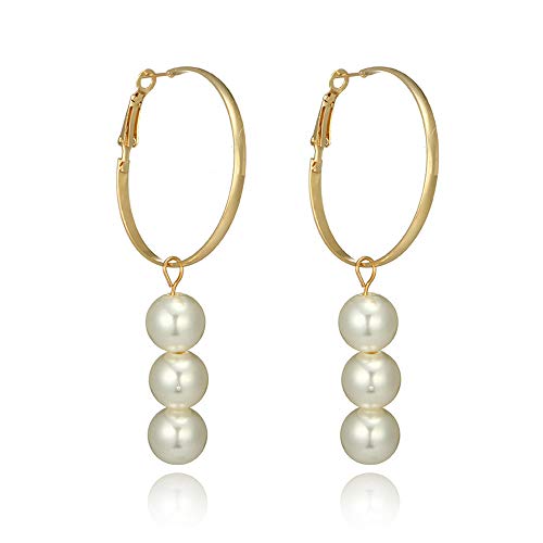 LRWEY Lange Goldschmuck Damen 1 Paar Kette Geschenk Charm Perlen Ohrringe Tropfen baumeln Ohrringe Creolen Ohrringe, gold, Einheitsgröße von LRWEY