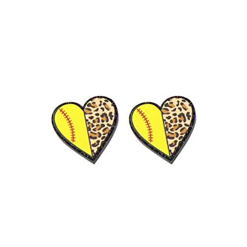 LRWEY Leoparden-Druck, mit Kugeln, Herz-Acryl-Ohrringe für Frauen und Mädchen, coole seltsame leichte Ohrstecker, Schmuck, hypoallergene Ohrringe, gelb, Einheitsgröße von LRWEY