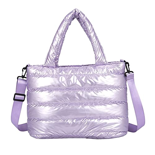 LRWEY Tragetasche für Damen, gesteppte Handtasche, leicht, Winterdaunen, Baumwolle, gepolstert, Schultertasche, Daunenpolsterung, Herren-Taschen, Schulter, Purple, Einheitsgröße von LRWEY