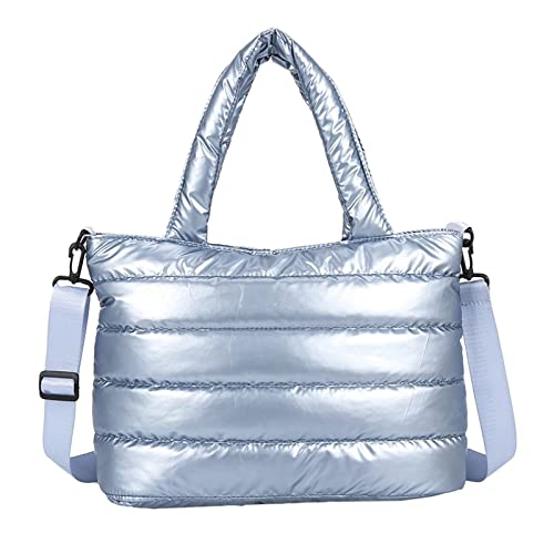 LRWEY Tragetasche für Damen, gesteppte Handtasche, leicht, Winterdaunen, Baumwolle, gepolstert, Schultertasche, Daunenpolsterung, Herren-Taschen, Schulter, blau, Einheitsgröße von LRWEY