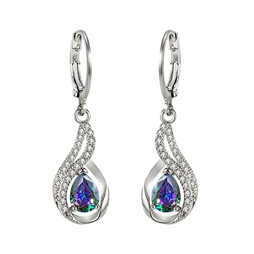 Mehrfarbige Stein-Diamant-Ohrringe für Damen in Europa und die Wassertropfen-Form, 6 Stück Valentinstag-Ohrringe mit Perlen, 6 Stück Silberfarben, Einheitsgröße von LRWEY