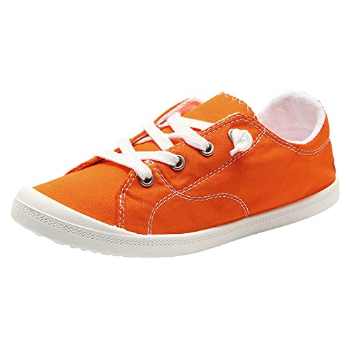 Weiche Herbst Vulkanize Damen Loafer Schuhe Segeltuch Damen Flache Damen Freizeitschuhe Damen Canvas Schuhe Casual Cut Low, Orange, 39 EU von LRWEY