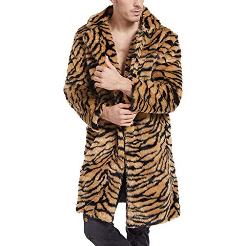 Wolle Winter Warm Mode Übermantel Kragen Leopard Mantel Herren Outdoor Kunstfell Herren Mäntel Jacken Schal Mantel, khaki, XXL von LRWEY