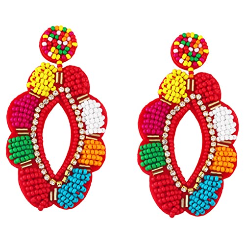 LRXIYODE 1 Paar Ethnische Ohrringe für Damen Handgefertigte Perlenohrringe mit Quasten Bunte Tropfen Ohrringe für Strandfestivals und Geburtstagsfeiern für Besondere Anlässe von LRXIYODE