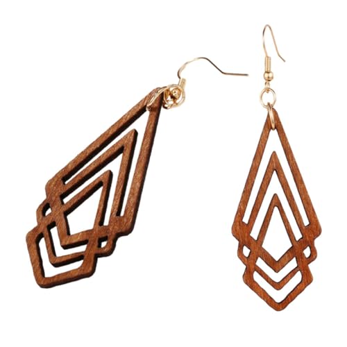 LRXIYODE 1Paar Rhombus Holz Ohrhänger Geometrische Ausgestanzte Ohrringe Vintage Ohrschmuck für Damen Elegant und Langlebig für Alltag Partys und Geschenke von LRXIYODE