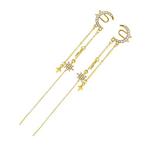 LRXIYODE 1 Paar Stern Mond Ohrclips mit Kette Ohrringe für Damen Non Piercing Ohrcuff mit Zirkonia Modisches Design für Besondere Anlässe LRXIYODE 1 Paar Stern Mond Ohrclips mit Kette Ohrringe für Damen Non Piercing Ohrcuff mit Zirkonia Modisches Design für Besondere Anlässe von LRXIYODE