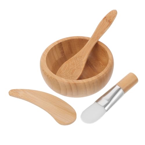 LRXIYODE 1 Satz Holz Gesichtsmaske Schalen Set mit Zubehör Teiliges Set Holzschale Rührstab Pinsel Löffel für DIY Hautpflege und Maskenmixing von LRXIYODE