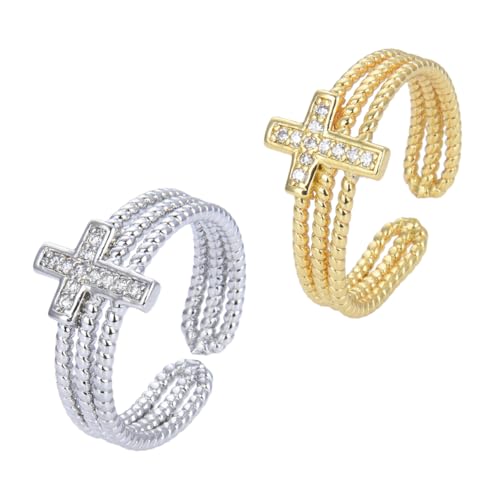 LRXIYODE 1 Satz Verstellbare Kreuzringe Mit Zirkonia Für Damen Offene Fingerringe Langlebig Und Hautfreundlich Für Modebewusste Frauen Und Teenager 2 Stück von LRXIYODE