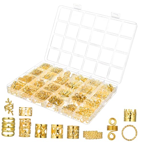LRXIYODE 1 Schachtel Metall Haar für Zöpfe Goldener Haarschmuck Braiding Hair Pendants Leichtes Langlebiges Haar Dreadlock Zubehör für Frauen und Mädchen Vielseitige Styling Accessoires von LRXIYODE