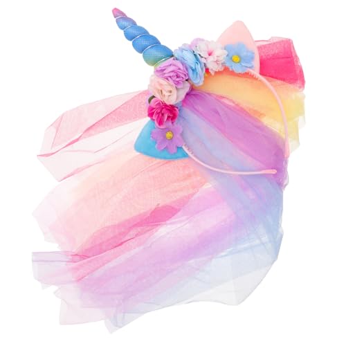 LRXIYODE 1 Stück Einhorn Haarschmuck mit Schleier Party Haarreif für Mädchen Süßes Accessoire für Geburtstagsfeiern und Cosplay Geeignet für Anlässe von LRXIYODE