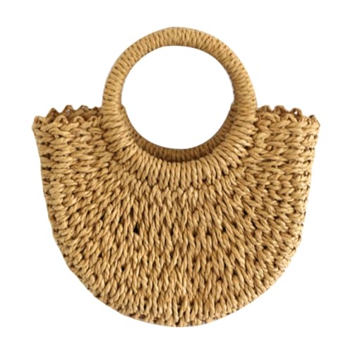 LRXIYODE 1 Stück Halbmond Strandtasche Handgewebtem Material Leichte und Langlebige Umhängetasche für Frauen für Sommer Reisen und Alltag Vielseitig Einsetzbar Braun von LRXIYODE