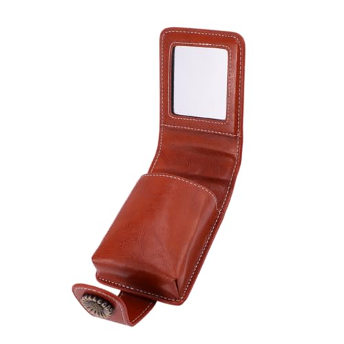 LRXIYODE 1 Stück Kompakter Lippenstift Organizer mit Spiegel PU Leder Make Up Tasche in Weinrot für Unterwegs Aufbewahrung von Kleinen Lippenstiften für und Mädchen von LRXIYODE