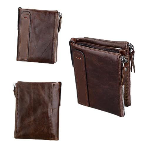 LRXIYODE 1 Stück RFID Schutz Geldbörse für Herren Multifunktionales Reißverschluss Portemonnaie im Kurzen Stil für Karten und Bargeld Rotbraun von LRXIYODE