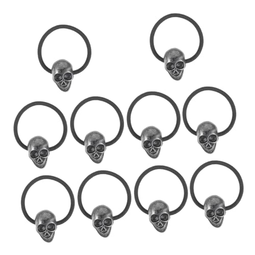 LRXIYODE 10 Stück Teiliges Gothic Haargummis mit Elastischem Vintage Ponytail Halter Skull Design für Frauen und Mädchen Robust und Einfach zu Befestigen für Halloween und Alltagsschmuck von LRXIYODE