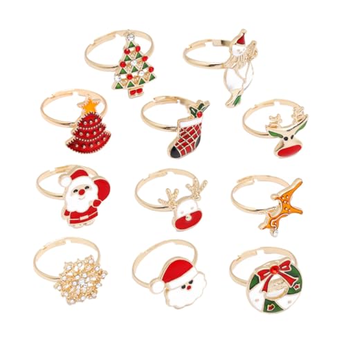 LRXIYODE 11 Stück Weihnachtsschmuck Fingerring Klasse Weihnachten Stretch Ring Weihnachtsfeier Ring Wunsch Teen Abschlussball Ringe Silber Damen Schmuck Zinklegierung von LRXIYODE