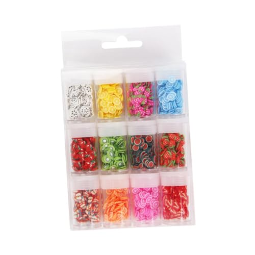 LRXIYODE 12 Boxen Boxen Nail Art Polymer Clay Fruchtscheiben Bunte DIY Nageldekorationen für Mädchen und Frauen Kreative Handwerks und Handy Schmuckstücke Einfach Aufzutragen von LRXIYODE