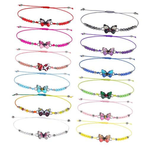 LRXIYODE 12 Stück Freundschaftsarmband Teiliges mit Schmetterlingsanhänger Verstellbare Geflochtene Perlenarmbänder aus Dekorative Kordelarmbänder für Mädchen Gemischte von LRXIYODE