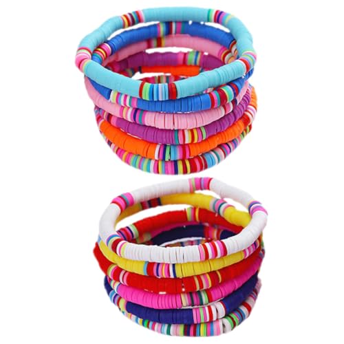 LRXIYODE 12 Stück Teiliges Bohemian Armband Elastische Damen Armbänder aus Langlebigem Polymer Clay Bunte Perlen Schmuckstücke für Frauen und Mädchen Vielseitig als Fußkettchen Geeignet von LRXIYODE
