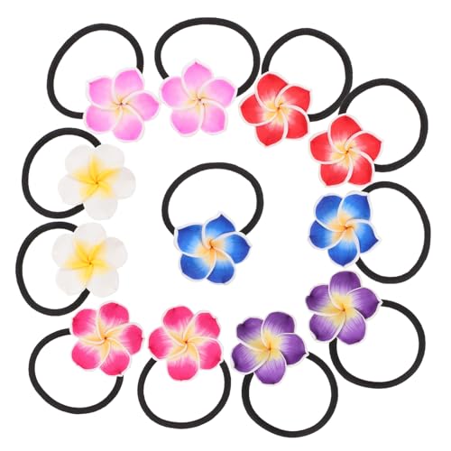 LRXIYODE 12 Stück Teiliges Haargummi mit Plumeria Förmigen Blumen aus Keramik Farbenfrohe Haarbänder in Farben Elastische Schwarze Haarschleifen für Mädchen Frauen Geeignet für Hochzeit von LRXIYODE