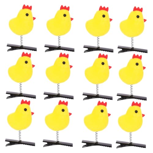 LRXIYODE 12 Stück Teiliges Kleine Gelbe Küken Haarclips für Mädchen und Frauen Süßer Haarschmuck mit Federspange Einfach zu Verwenden Sicher Haltend für Pferdeschwanz Dutt und Zöpfe von LRXIYODE