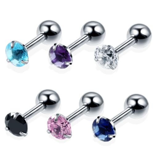 LRXIYODE 12 Stück Teiliges Ohrstecker mit Zirkonia Knorpel Piercing Schmuck für Damen und Herren Hypoallergen Langlebig Bunte Ohrpiercings Hautfreundlich und Pflegeleicht von LRXIYODE