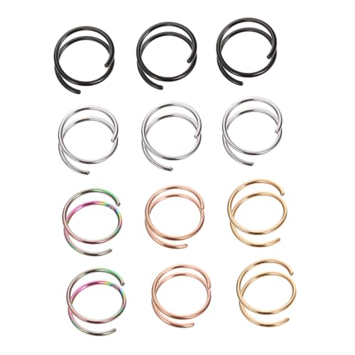 LRXIYODE 12 Stück Teiliges Spiral Nasenringe aus Edelstahl Verstellbare Nasenpiercing Hoops in Schwarz Silber Roségold Gold und Bunt Leichte Hautfreundliche Schmuckringe für Damen und von LRXIYODE