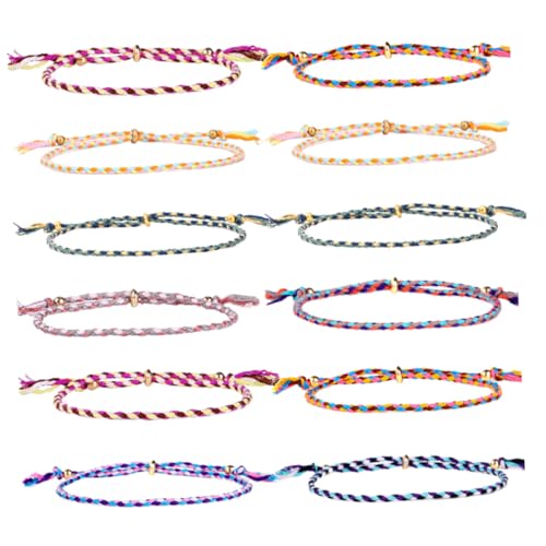 LRXIYODE 12 Stück Teiliges Verstellbares Tibetisches Baumwollseil Armband mit Kupferperlen Handkette im Tibetischen Stil Langlebig und Praktisch Farblich Gemischtes für Damen und Herren von LRXIYODE