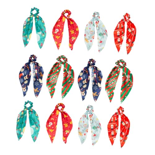 LRXIYODE 12 Stück Weihnachtsband-Haargummis Urlaub Haargummis für Schals für Frauen Weihnachtsgummis haarschmuck Schalrunzeln Scrunchie-Schal Haarschals Stoff (Polyester) von LRXIYODE