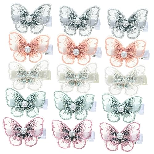 LRXIYODE 15 Stck Teiliges Kleine Schmetterling Haarspangen aus Stoff mit Perlendekor Rutschfeste Haarklammern für Mädchen und Frauen Vielseitige Haarschmuckclips für Hochzeit Party Alltag von LRXIYODE