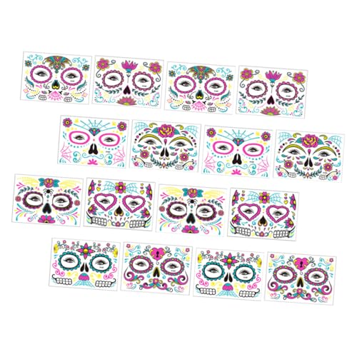 LRXIYODE 16 Blatt Halloween Gesichtssticker Fluoreszierend Temporäre Klebetattoos Halloween Make Up Aufkleber für Erwachsene Party Dekoration von LRXIYODE