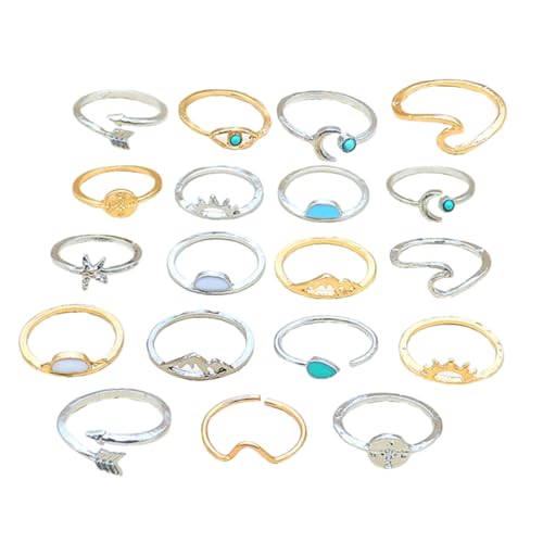 LRXIYODE 19 Stück Teiliges Türkisfarbenes Metallring Verstellbare Offene Ringe für Damen Modischer Schmuck für Teenager und Vielseitig Kombinierbar Hautfreundlich und Langlebig von LRXIYODE