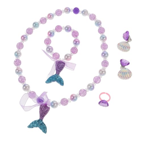 LRXIYODE 1Satz Meerjungfrau Schmuckset Teiliges Armband Halskette Ring Ohrringe Kinderschmuck für Partys Hautfreundliches Material Zarter Farbkombination von LRXIYODE