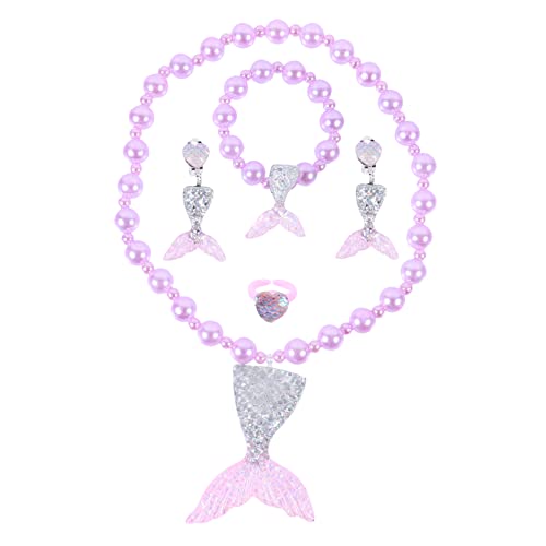 LRXIYODE Perlen-schmuckset Für Junge Mädchen Meerjungfrau-design Halskette Mit Armband Und Ohrringen Set Chic Kinderschmuck Für Jeden Anlass von LRXIYODE