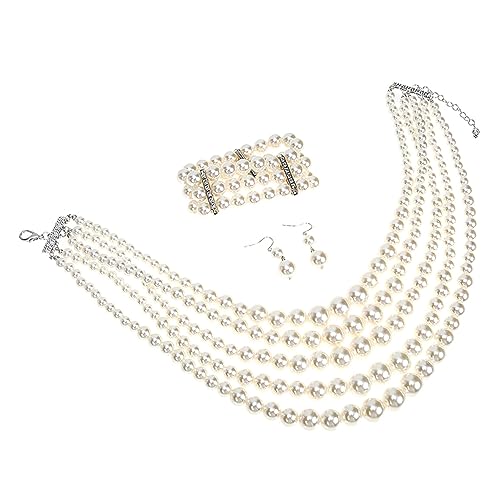 LRXIYODE 1Satz Schmuckset Übertriebenes Perlenset mit Halskette Armband Ohrringen Elfenbeinfarbe Leicht Langlebig Besondere Anlässe von LRXIYODE