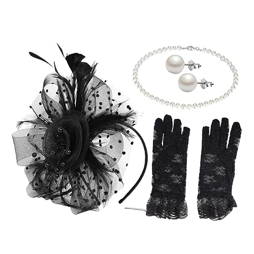 LRXIYODE 1Satz Vintage Fascinator Set mit Mesh Hut und Spitzenhandschuhen für Tea Party und Hochzeit Damen Kopfbedeckung mit Romantischem LRXIYODE 1Satz Vintage Fascinator Set mit Mesh Hut und Spitzenhandschuhen für Tea Party und Hochzeit Damen Kopfbedeckung mit Romantischem von LRXIYODE