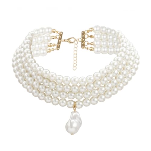 LRXIYODE Halskette Damen Kunstperlen Eleganter Choker für Besondere Anlässe Einfaches Halsschmuck für Frauen Vielseitige Halskette für Hochzeit Party Geburtstag von LRXIYODE