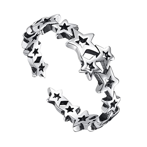 LRXIYODE Eleganter Fünfzackiger Sternring Für Damen Verstellbarer Silberschmuck Für Mädchen Für Festivals Und Partys Einzigartiges Design Perfektes Für Freunde von LRXIYODE