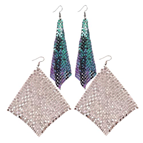 LRXIYODE 2 Paar Leichte Umweltfreundliche Metall glitzer ohrringe mit Langen Quasten Geometrischem Design Bunt Roségold Stilvolle Tropfen ohrringe für Frauen für Partys Hochzeiten von LRXIYODE