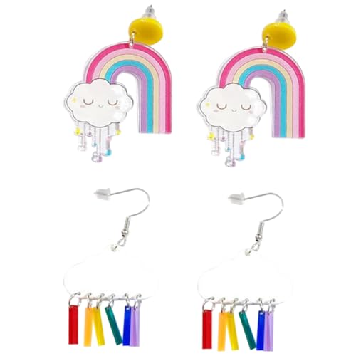 LRXIYODE 2 Paare Damen Ohrringe Cartoon Regenbogen Wolken Design Niedliche Ohrstecker Schmuck Leicht Tragbar Elegant Für Alltag Party Reise LRXIYODE 2 Paare Damen Ohrringe Cartoon Regenbogen Wolken Design Niedliche Ohrstecker Schmuck Leicht Tragbar Elegant Für Alltag Party Reise von LRXIYODE