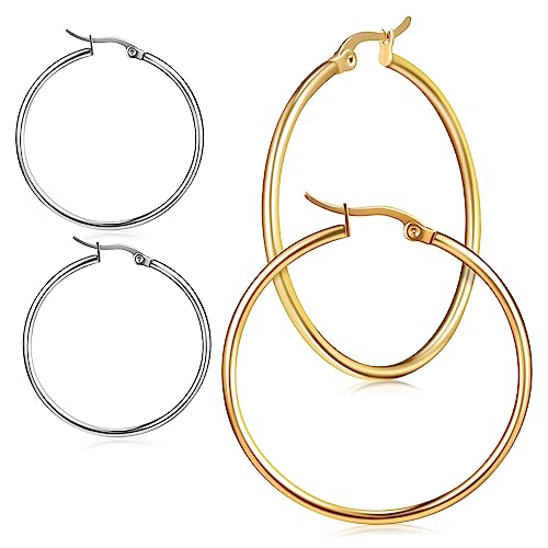 LRXIYODE 2 Paare Exaggerierte Creolen Ohrringe für Frauen Gold Silber Runde Statement Ohrhänger für Einen Modischen Look Leicht und zu Tragen LRXIYODE 2 Paare Exaggerierte Creolen Ohrringe für Frauen Gold Silber Runde Statement Ohrhänger für Einen Modischen Look Leicht und zu Tragen von LRXIYODE