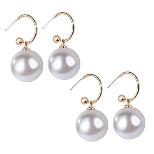 LRXIYODE 2 Paare Große Weiße Perlenohrringe Damen Ohrstecker Elegant Modisch Fein Gearbeitet Komfortabel Langlebig für Freundinnen Schwestern Mütter Brautjungfern von LRXIYODE
