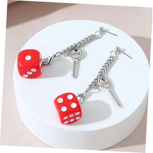 LRXIYODE 2 Paare Lange Dangler Ohrringe Würfel Schlüssel Buchstaben Design Hängende Ohrschmuck Damen Weiß Rot Für Alltag Party Fest von LRXIYODE