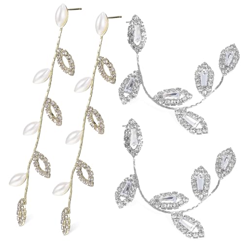 LRXIYODE 2 Paare Lange Ohrringe für Damen Strass Perlen baumelohrringe in Blattform Leichte Stilvolle Brautschmuck ohrringe für Hochzeit und Festliche Anlässe als von LRXIYODE