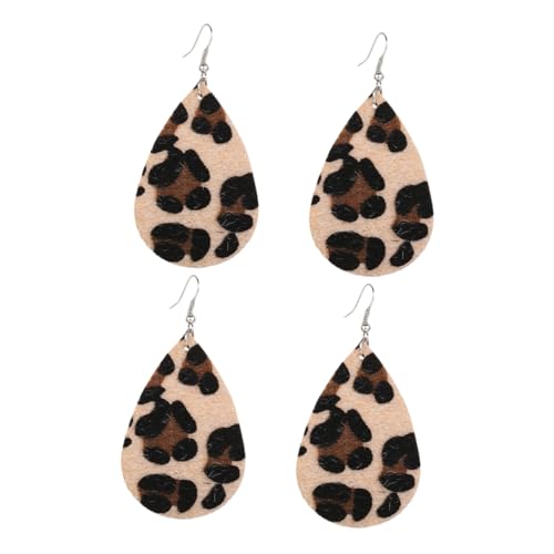 LRXIYODE 2 Paare PU Leopardenmuster Ohrringe Tropfenform Dangle Ohrhänger Damen Vintage Stil Schmuck von LRXIYODE
