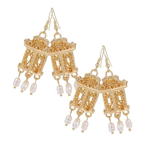 LRXIYODE 2 Paare Quasten Ohrringe Damen Einzigartiger Pavillon Design Ohrschmuck Leichte Vielseitige Hängende Ohrringe für Festliche Anlässe und Alltag Chinesischer Stil von LRXIYODE