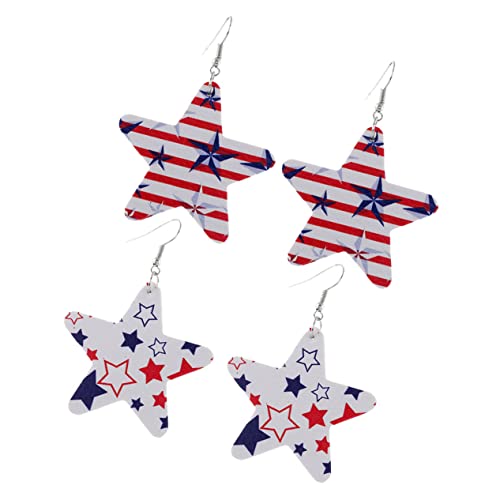 LRXIYODE 2 Paare Stern Ohrringe PU Ohrstecker für Damen Independence Day Schmuck mit Anhänger Dangler Ohrhänger für Alltag und Fest Zufälliges Muster von LRXIYODE