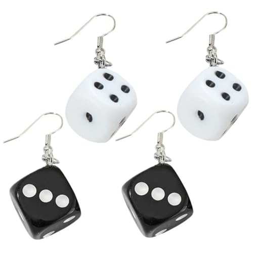 LRXIYODE 2 Paare Würfel Ohrringe Damen Geometrische Resin Drop Ohrhänger Leicht und Komfortabel für Nachtclub Party Accessoire Weiß und Schwarz von LRXIYODE