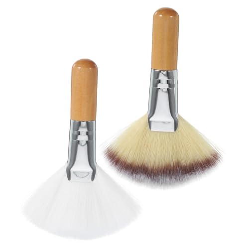 LRXIYODE 2 Stck Teiliges Fan Makeup Brush Weiche Borsten Kurzer Griff für Lose Puder Gesichtsmakeup Kompakt Handlich Sicher für Damen und Mädchen von LRXIYODE