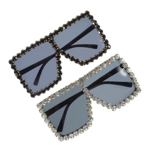LRXIYODE 2 Stck. Quadratische Damen Sonnenbrille mit Strassverzierung Dekorative und Ausgefallene Party Sonnenbrillen Stylische Vintage Brille für Festivals Fotoshootings und Besondere von LRXIYODE