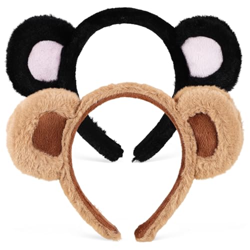 LRXIYODE 2 Stück Bärenohren Haarbänder Flauschiges Tier Stirnband mit Ohren für Halloween Cosplay Karneval Party Geschenkidee für Familie von LRXIYODE
